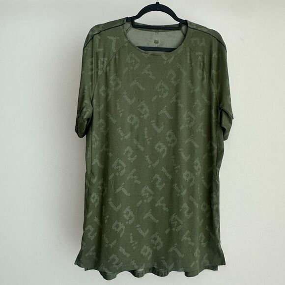 Lululemon Shirt Mens Large Green Camo Textured Training Performance Gym Tee - Picture 1 of 8
